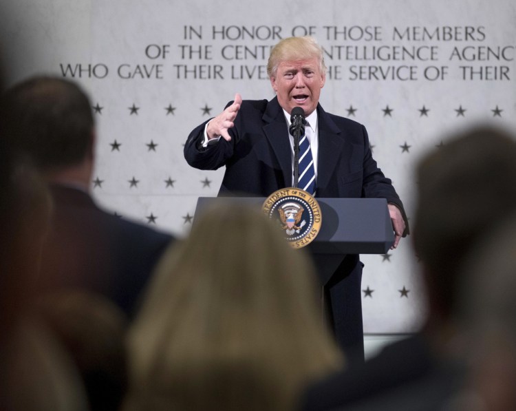 President Trump speaks at the CIA in Langley, Va., on Saturday. 