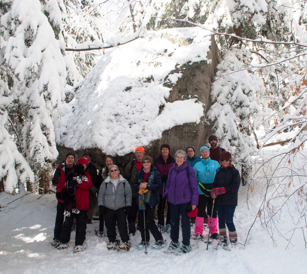 A group of hikers enjoys an outing to Balancing Rock of Orris Falls Conservation Area at South Berwick in 2016. Great Works Regional Land Trust and the Old Berwick Historical Society have planned similar hikes this week to Spiller Farm in Wells on Wednesday and to Tuckahoe Preserve in Berwick on Saturday.