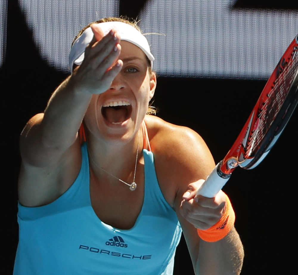 It was a tough day for the No. 1 seeds on Sunday in Melbourne, Australia, and Angelique Kerber shows her frustration. Kerber lost to CoCo Vandeweghe, while men's No. 1 Andy Murray lost to Mischa Zverev.