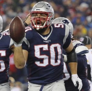 Rob Ninkovich celebrated a fumble recovery in Sunday's win over Pittsburgh, but there was no big celebration after the game. "The next game is more important," he said, and that's the Super Bowl on Feb. 5.