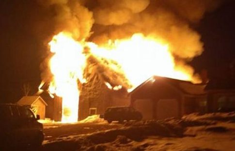 A barn is engulfed in flames Monday night in Cornville in a photo taken by Skowhegan Fire Chief Shawn Howard.