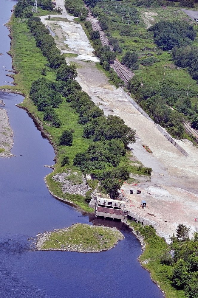 This July 2010 aerial photo shows the site where a paper mill used to be on the east side of Kennebec River in Augusta. The city took over the site in 2009 and renamed it Kennebec Lockes. On Thursday, City Council members said they are open to the idea of development of residental units there.