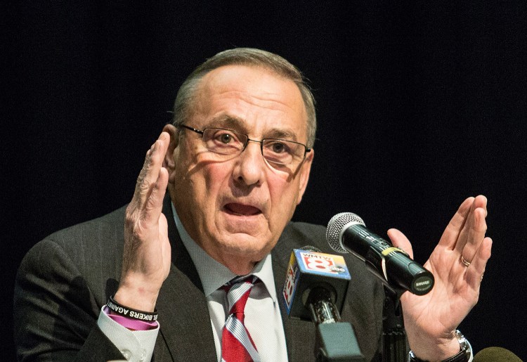 Gov. Paul LePage holds a town hall meeting at Biddeford Middle School in January. 