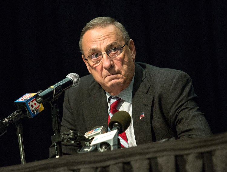 Gov. Paul LePage holds his first town hall meeting of 2017 on Wednesday night at Biddeford Middle School. More than 150 people attended, including opponents of many of LePage's positions.