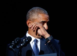 Obama wipes away tears near the end of his farewell address. Associated Press/Pablo Martinez Monsivais