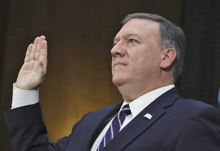 CIA Director-designate Rep. Michael Pompeo, R-Kansas, is sworn in on Capitol Hill Thursday for his confirmation hearing before the Senate Intelligence Committee.  
