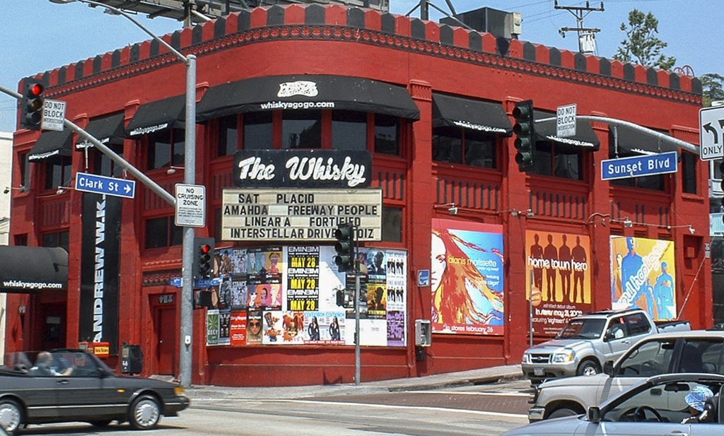 The neon Whisky sign is seen here in 2002 over the marquee at the Whisky a Go Go in West Hollywood.