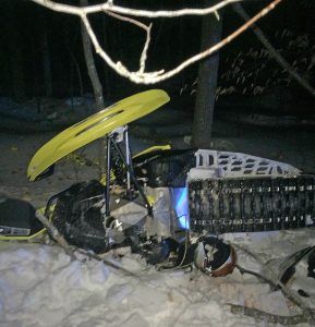 Wreckage of the snowmobile that crashed in 