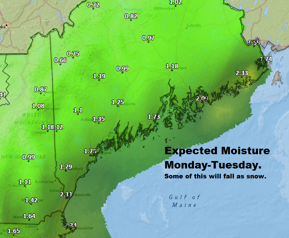 Lots of moisture is on the way Monday night and Tuesday 