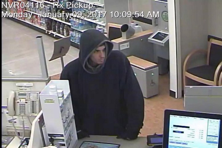 A Rite Aid security photo shows the man police believe robbed the Skowhegan pharmacy Monday morning. 