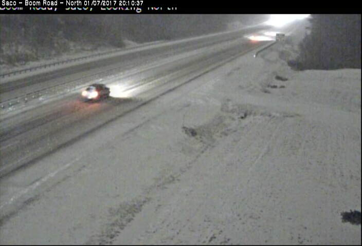 This was the view captured by the camera on the Maine Turnpike northbound in Saco just after 8 p.m. Saturday.