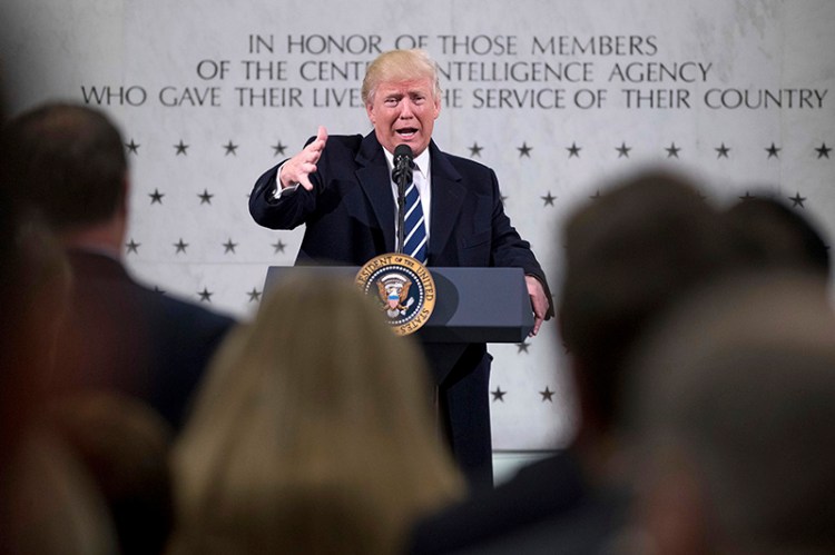 President Trump speaks at the CIA in Langley, Va., on Saturday.