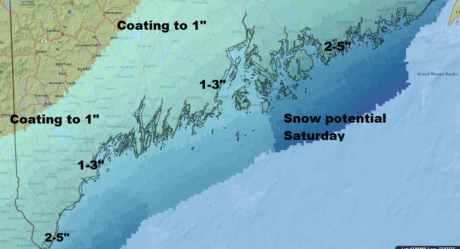 Coastal Maine will be brushed by an ocean storm Saturday