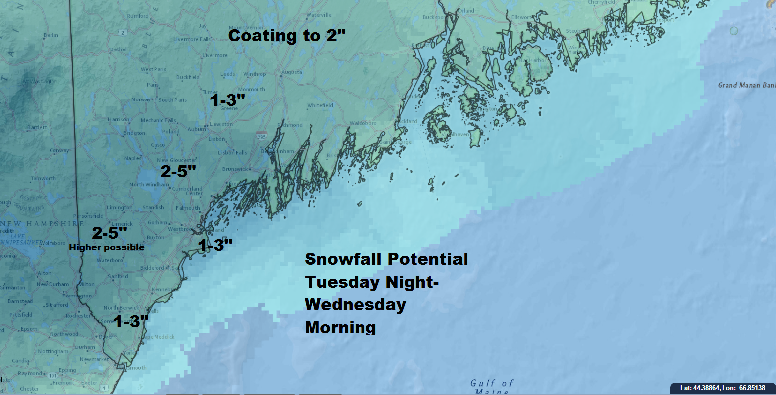 Snow will fall later Tuesday and end during Wednesday afternoon