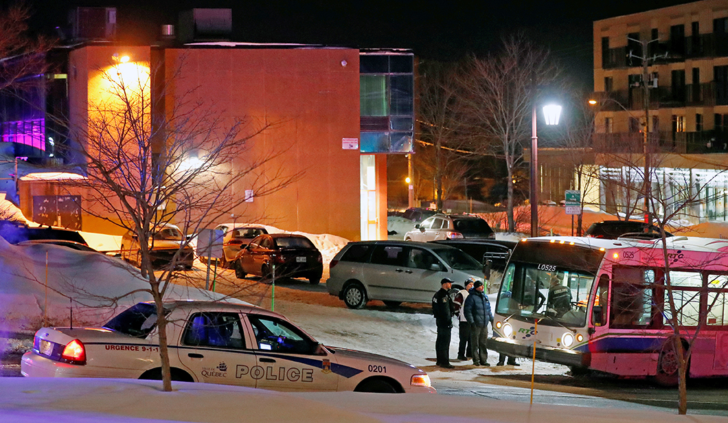 The mosque in Quebec City where the shootings took place Sunday night amid heightened tensions worldwide over President Trump's travel ban on several Muslim countries.