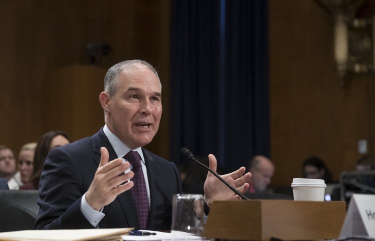 Scott Pruitt, President Trump's nominee to be EPA administrator, testifies at his confirmation hearing in the Senate early this month. Maine's Sen. Susan Collins said she has concluded that Pruitt's vision of the environment and the role of the EPA differs from hers.
