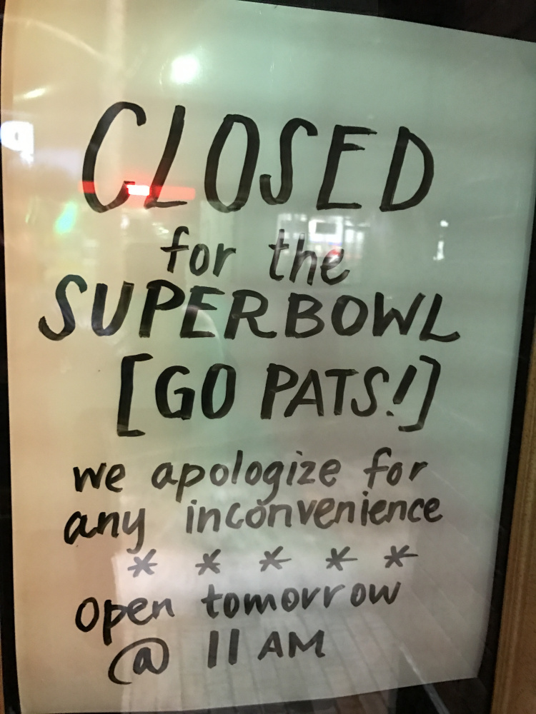 Sign at Central Provisions in the Old Port on Sunday night.