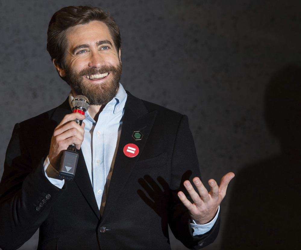Jake Gyllenhaal participates in Broadway's "Sunday in the Park With George" media day and Hudson Theatre grand reopening ceremony on Wednesday in New York.
