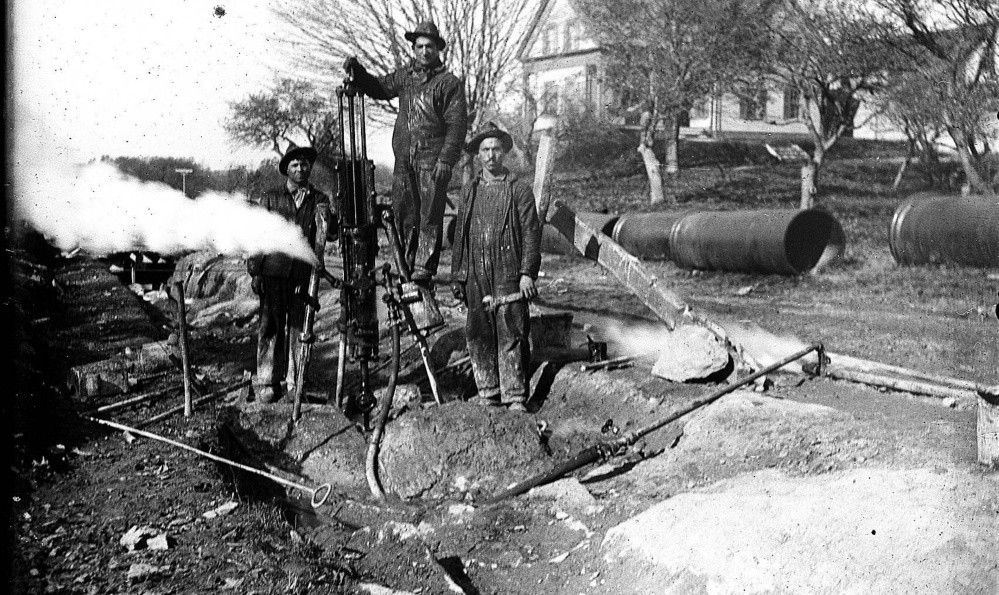 Italian immigrants lay water pipes on Capisic Street in the Deering section of Portland around 1900. The photo was taken by Leonard Bond Chapman, a noted photographer of the era, who lived near the work site.