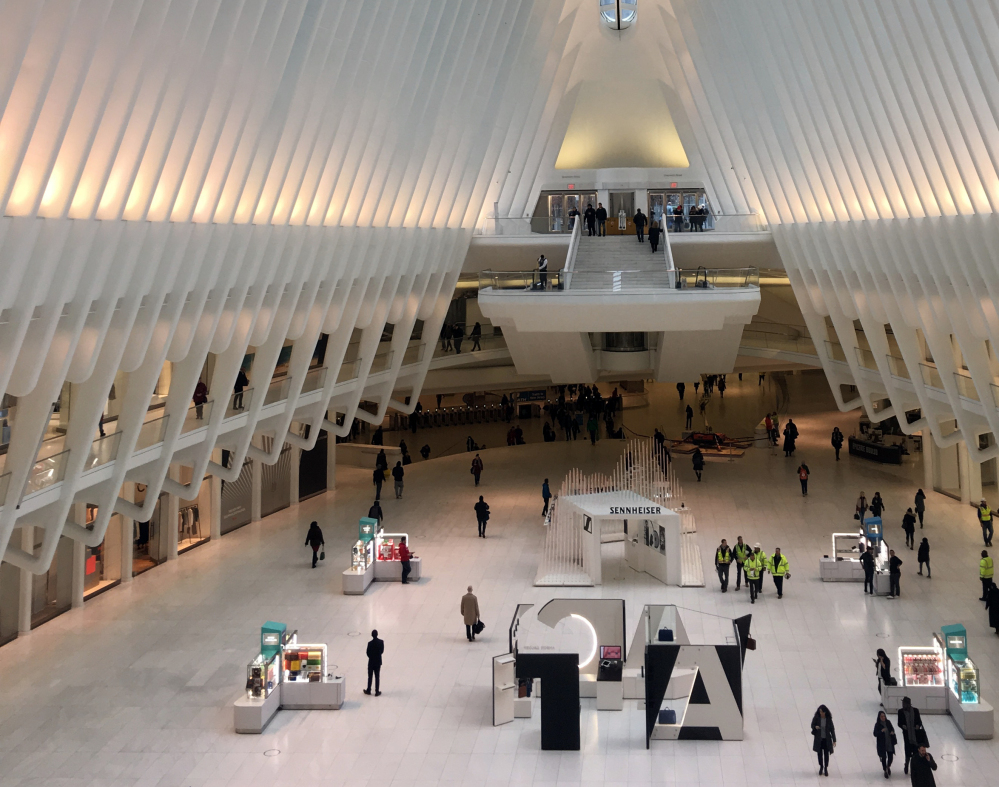 Photo shows the interior of the Oculus in New York. Police say a 29-year-old woman plunged about 30 feet to her death off an escalator inside the World Trade Center Oculus.
