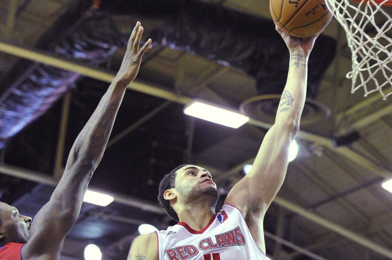 Maine's Abdel Nadar goes up for a dunk during the Red Claws' 99-79 loss to the Grand Rapids Drive on Sunday in Portland.