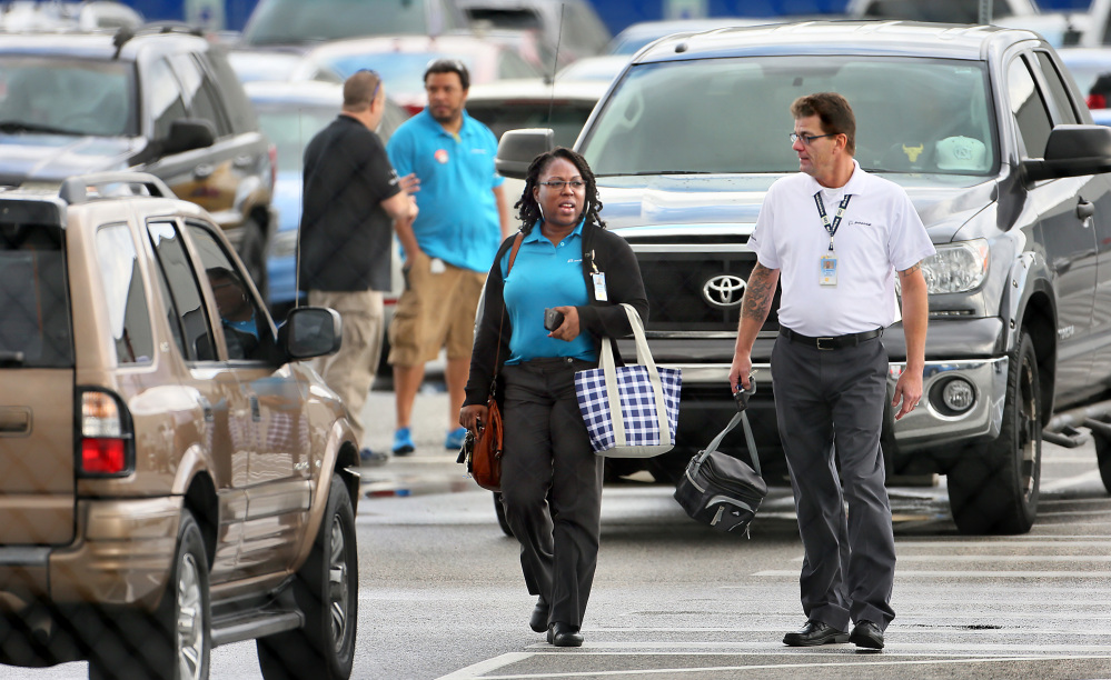 Boeing employees leave work during a shift change Wednesday in North Charleston, S.C. Thousands of production workers at Boeing's South Carolina plant overwhelmingly decided that they did not want to unionize.