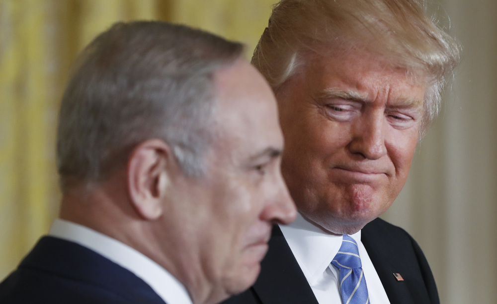 President Trump and Israeli Prime Minister Benjamin Netanyahu participate in a joint news conference at the White House.