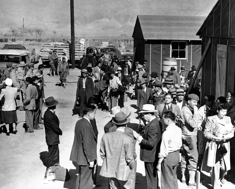 The first prisoners arrive in March of 1942 at the Japanese evacuee community established in Owens Valley in Manzanar, Calif.