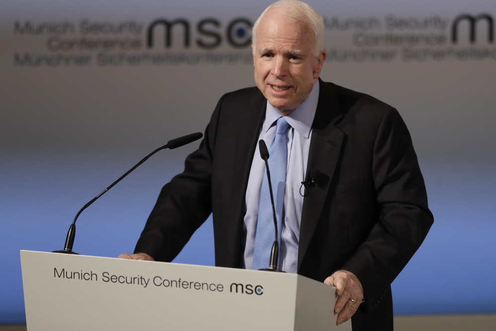 While not mentioning President Trump by name, Sen. John McCain, R-Ariz., laments the White House's tone while addressing the Munich Security Conference on Friday.