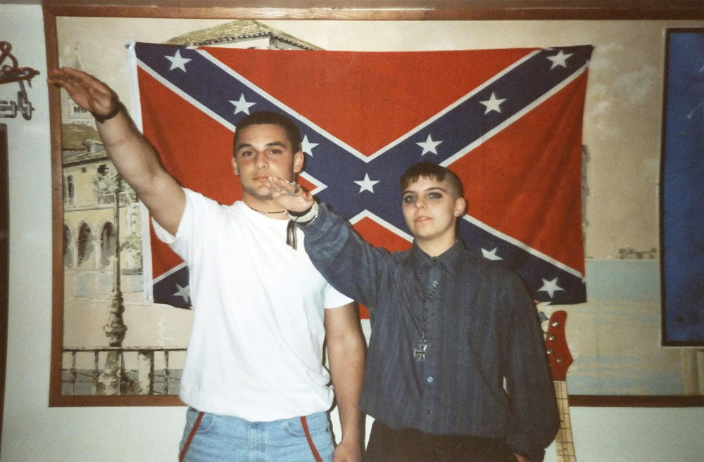 This undated photo shows Christian Picciolini, left, with Shannon Martinez when they were affiliated with racist skinhead organizations decades ago. He went on to begin Life After Hate, a nonprofit that works to get whites out of supremacist groups. 