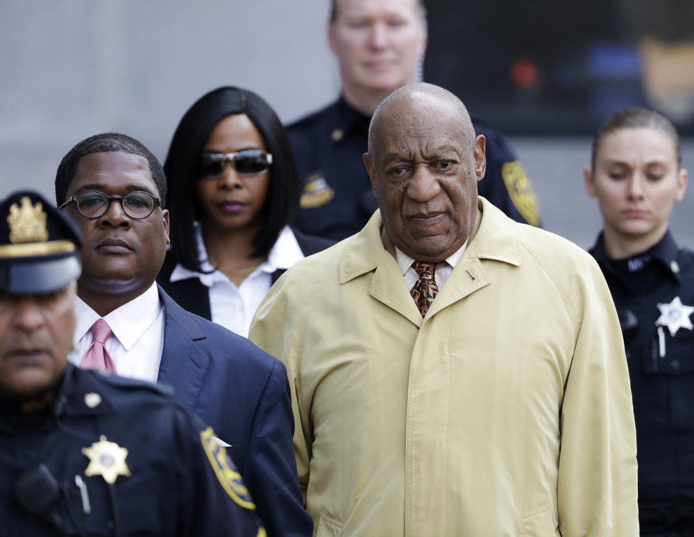 Comedian Bill Cosby leaves after a pretrial hearing in his sexual assault case Monday at the Montgomery County Courthouse in Norristown, Pa.
