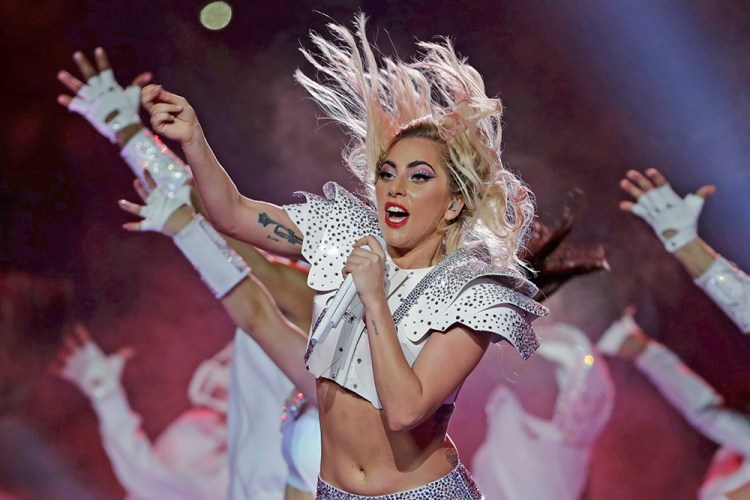 Lady Gaga performs during the halftime show of Super Bowl LI Sunday night in Houston. 