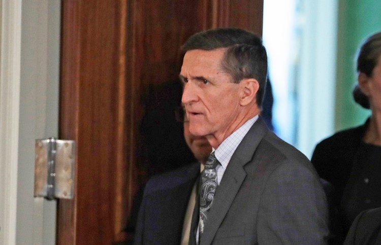 Michael Flynn appears in the East Room of the White House Monday for a joint news conference with President Donald Trump and Canadian Prime Minister Justin Trudeau. Later in the day, Flynn later resigned as Trump's national security adviser. 