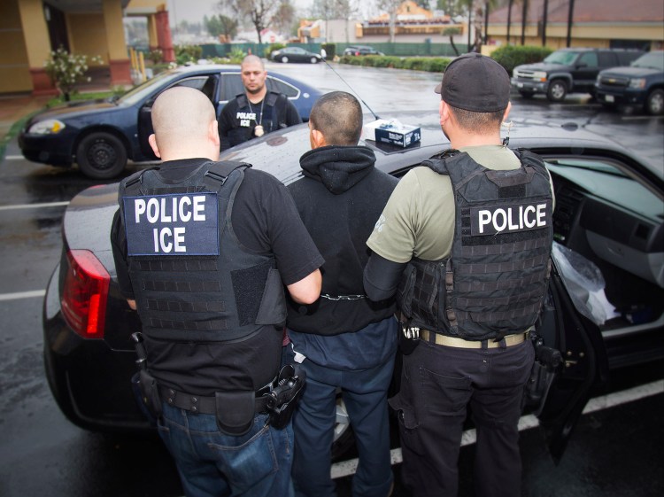 An Feb. 17 arrest is made during a targeted enforcement operation conducted by U.S. Immigration and Customs Enforcement aimed at immigration fugitives, re-entrants and at-large criminal aliens in Los Angeles. The Trump administration is wholesale rewriting the U.S. immigration enforcement priorities, broadly expanding the number of immigrants living in the U.S. illegally who are priorities for deportation, according to a pair of enforcement memos released Tuesday.