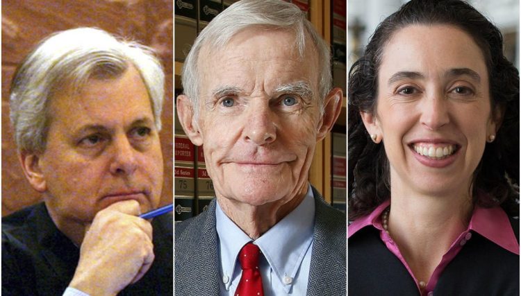 Jjudges Richard Clifton, left, William Canby Jr. and Michelle Taryn Friedland rejected the government's argument that suspension of President Trump's immigration order should be lifted immediately for national security reasons.