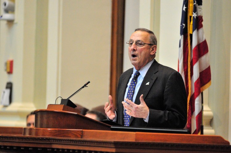 Gov. Paul Lepage gives his State of the State address Tuesday night at the State House.