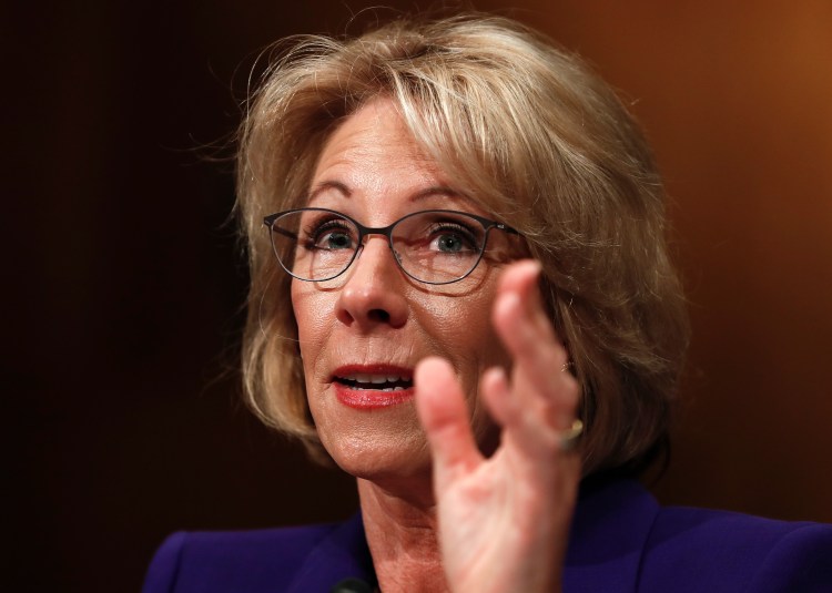 Betsy DeVos testifies at her confirmation hearing before the Senate Health, Education, Labor and Pensions Committee on Jan. 17. Maine Sen. Susan Collins was one of two Republican senators who voted against DeVos' confirmation on Tuesday.