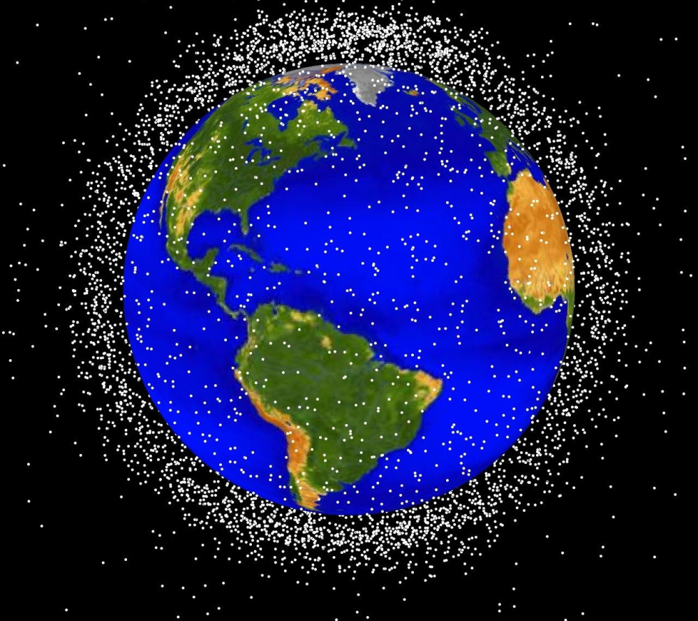 This illustration shows the scope – but not the scale – of the could of debris in low-Earth orbit, where most of out satellites and space vehicles fly.