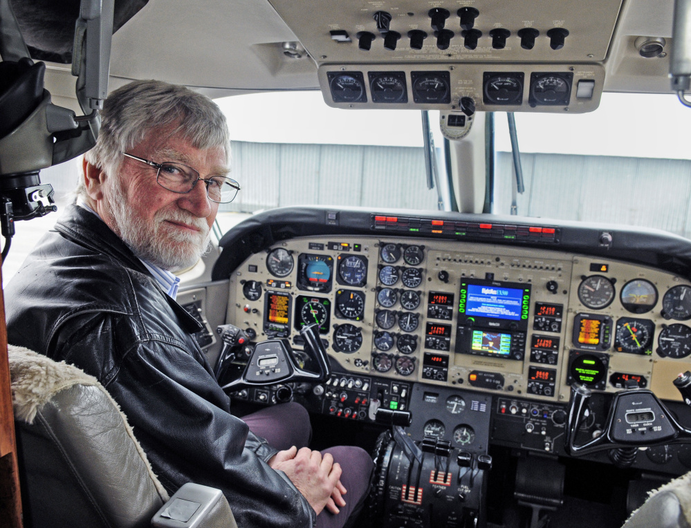 David Smith looks at home in a Beechcraft Sky King at Maine Instrument Flight in Augusta. Smith retired as chief pilot Dec. 31, but he still flies regularly. As a young man, he often went to the Augusta airport to watch the planes.