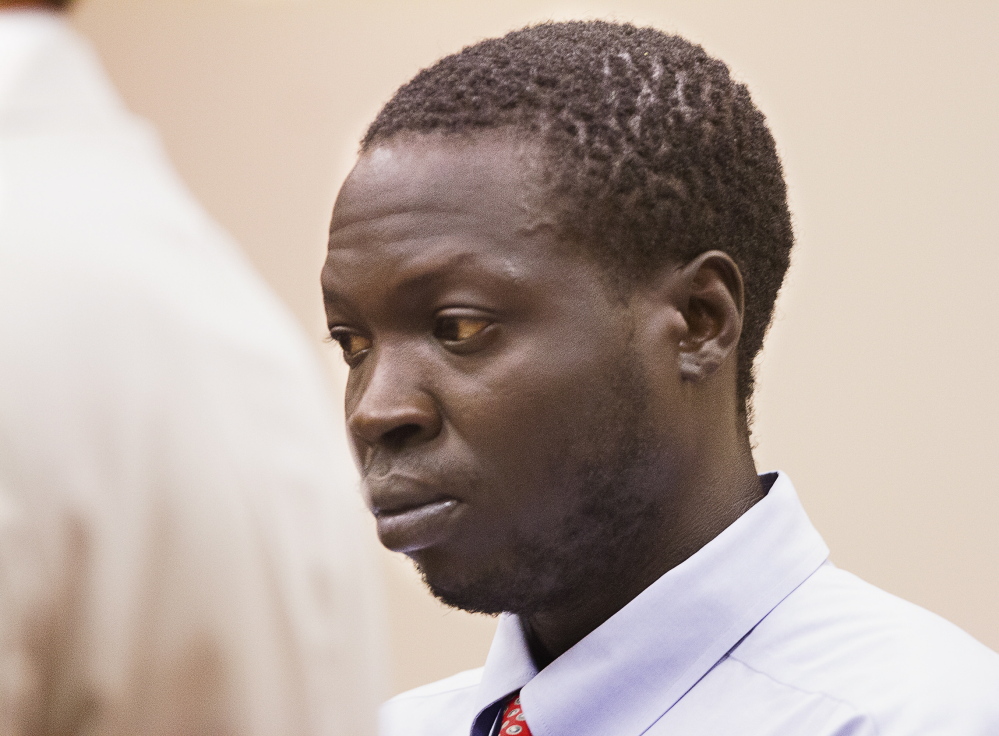 PORTLAND, ME - JULY 28:  Gang Deng Majok is arraigned at Cumberland County Courthouse on murder charges, in connection with the May 2015, Treyjon Arsenault murder, on Wednesday, July 28, 2015. (Staff photo by Carl D. Walsh/Staff Photographer)