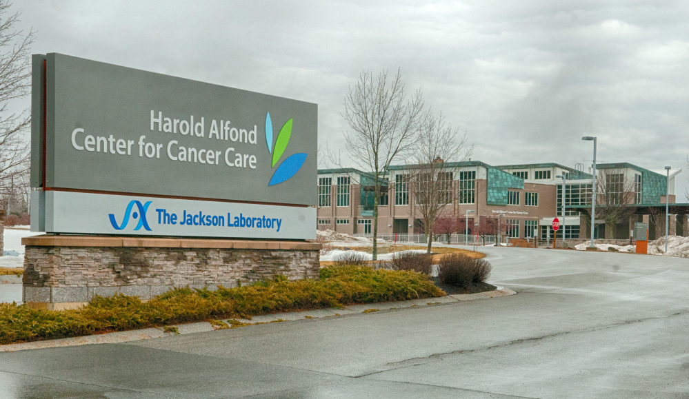 The Jackson Laboratory's name has been added to the sign at the Harold Alfond Center for Cancer Care in Augusta.