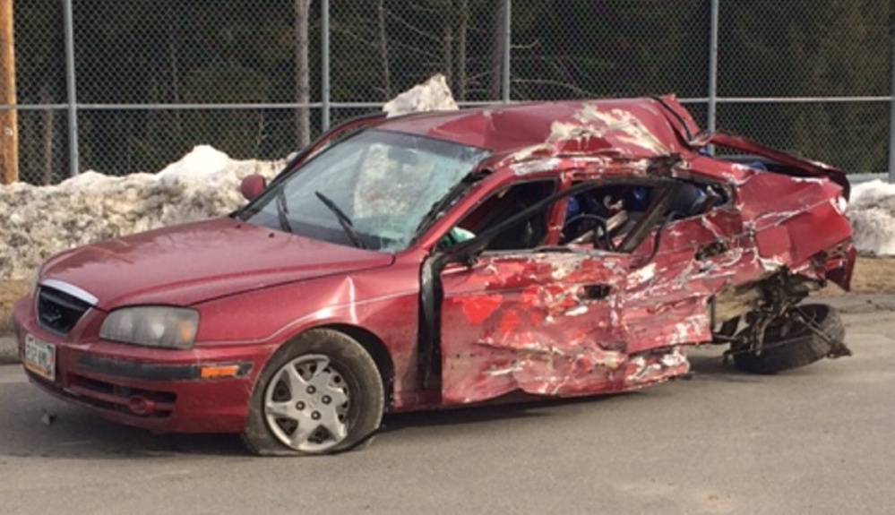 The Somerset County Sheriff's Office released this photo of the 2005 Hyundai Elantra that was involved in a deadly crash with a school bus in Norridgewock on Friday night.