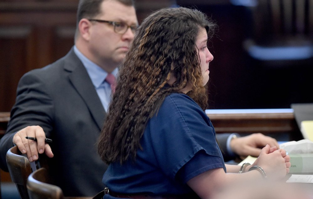 Kayla Stewart sits in court in January after pleading guilty to manslaughter in the death of her newborn son. She returned to court Monday for a visitation case.