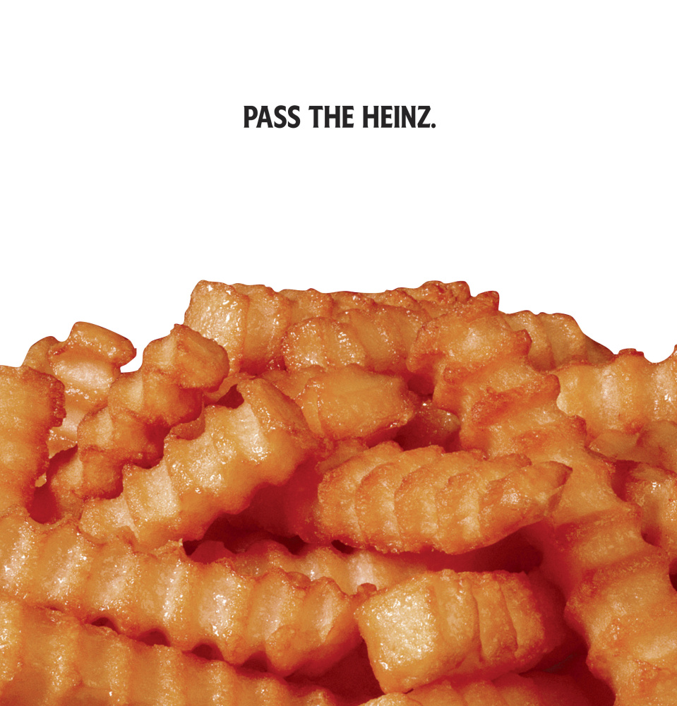 This photo shows a Heinz ketchup ad inspired by the TV show "Mad Men." The idea of the campaign is to emphasize that certain foods need ketchup to be complete.