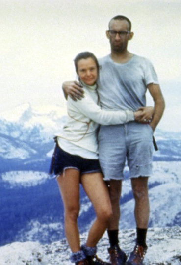 Liz and Royal Robbins pose at the summit of Half Dome in Yosemite after she became the world's first woman to climb it in 1967.