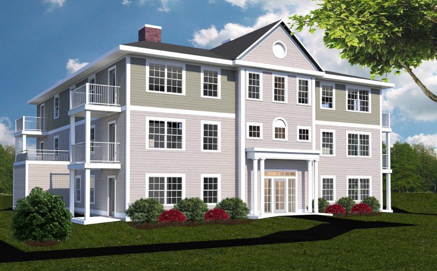A rendering depicts a building planned for the scaled-down version of the Blue Spruce Farm development, Phase 2, on Spring Street in Westbrook.
