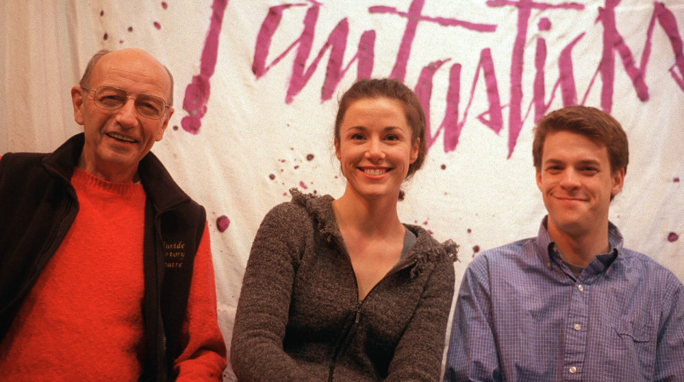 Members of the now-off-Broadway show "The Fantasticks," James Cook, left, production stage manager, and actors Natasha Harper and Jeremy Ellison-Gladstone in New York.