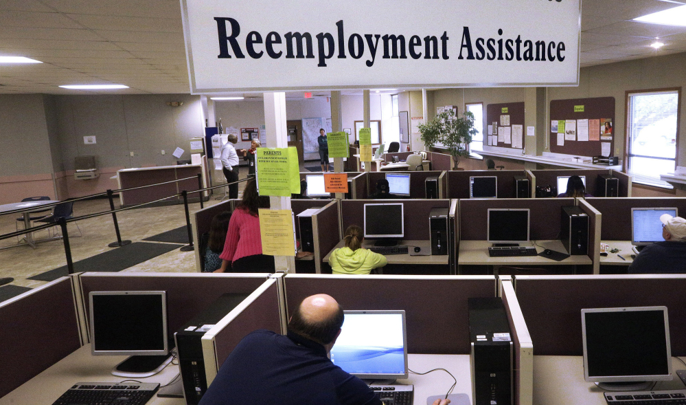 The Illinois Department of Employment Security office in Springfield, Ill. The Labor Department reported on state jobless rates for February on Friday.