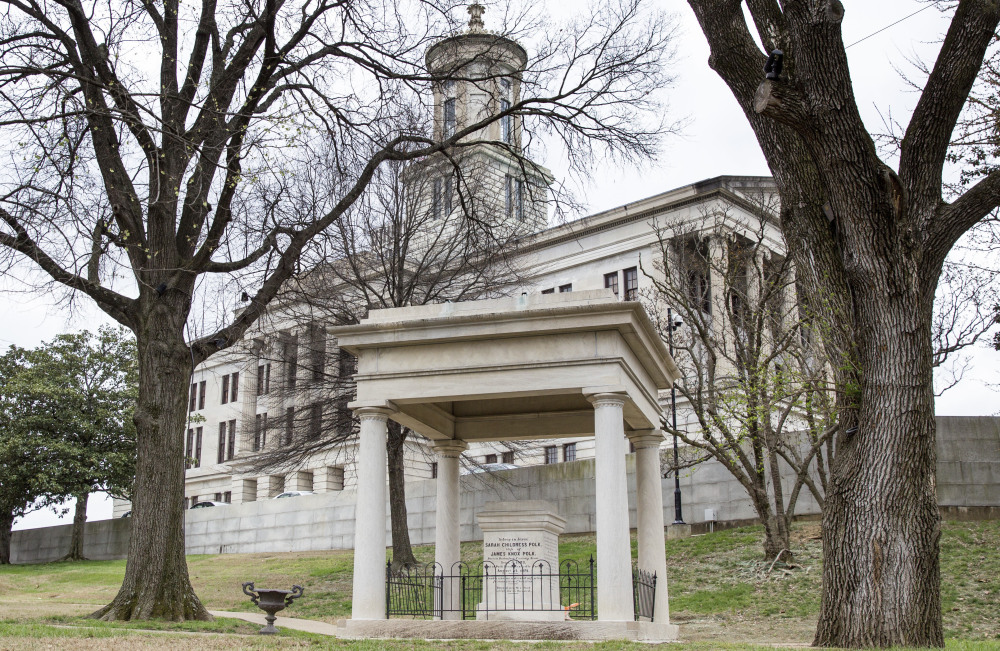 The burial place of President James K. Polk and his wife, Sarah, on the grounds of the state Capitol in Nashville, Tenn. A resolution being considered in the state Legislature calls for exhuming their bodies and moving them.