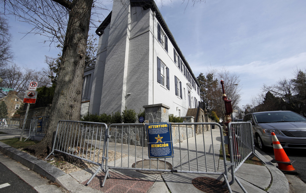 Metal barricades make it impossible for pedestrians to use the sidewalk bordering the six-bedroom house in Washington, D.C., rented by Ivanka Trump, the president's daughter, her husband, White House senior adviser Jared Kushner, and their three small children.